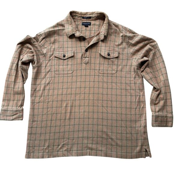 Vintage Lands’ End Tan Houndstooth Button Long Sleeve Polo Elbow Patch Men’s XL* - Picture 1 of 12